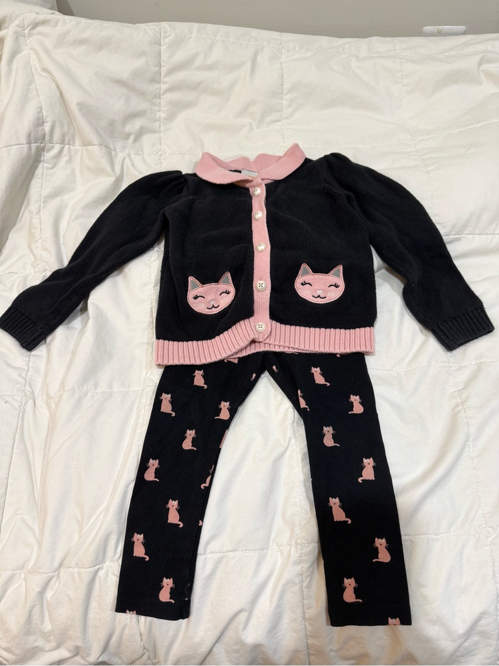 Gymboree Black and Pink Cat Print Leggings Set